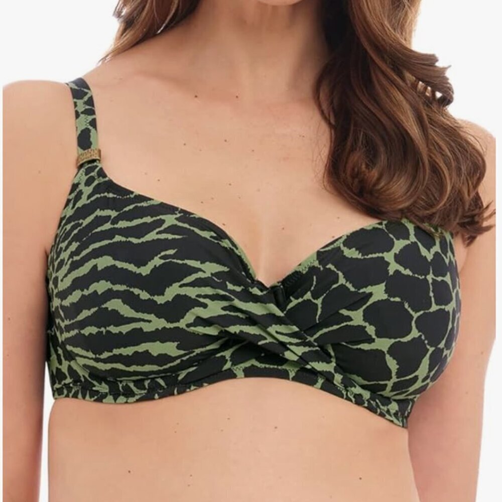Fantasie Boa Vista Leopard Bikini Top 38DDD Green Underwire Full Cup Swim